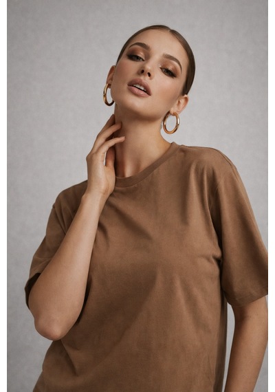 Kadın Kahverengi %100 Pamuk Oversize Basic Tişört Rahat Kalıp Relaxed Bisiklet Yaka T-shirt Kahverengi Kadın Kahverengi %100 Pamuk Oversize Basic Tişört Rahat Kalıp Relaxed Bisiklet Yaka T-shirt Kahverengi