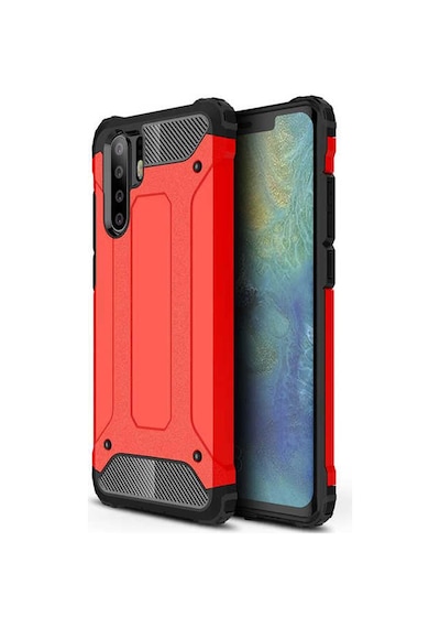 Noktaks - P30 Pro Uyumlu - Kılıf Çift Katman Zırh Tank Crash Military Kapak - Kırmızı Kırmızı