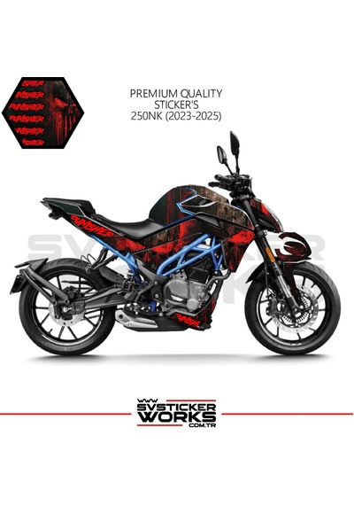Cfmoto 250nk Sticker Kaplama Punisher Motor Kaplama Modeli Hazır Kit 2023 / 2025 Uyumlu Siyah