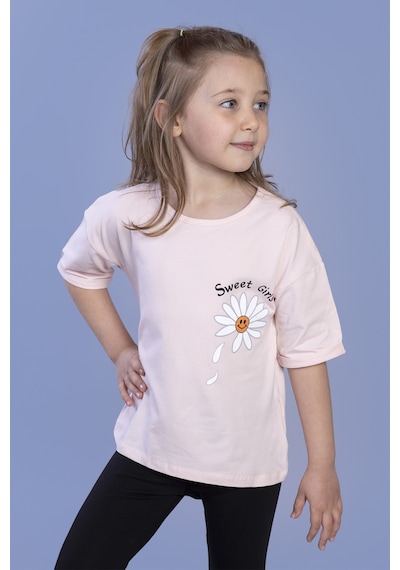 Toontoy Kids Toontoy Kız Çocuk Papatya Desenli Sweet Girls Baskılı Tişört Pudra