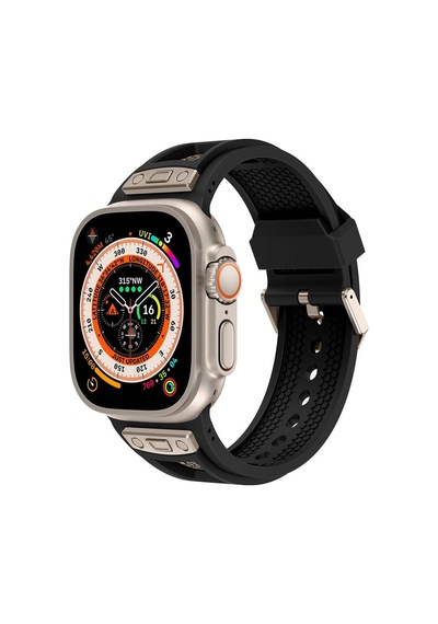 Watch 7 8 Se 45mm Redclick Krd-117 Hava Alabilen Delikli Metal Süslemeli Desenli Silikon Kordon
