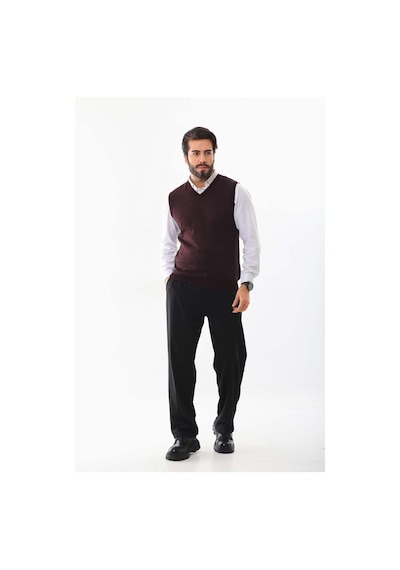 Pelikan Erkek V Yaka Yün Süveter 4p10 Bordo