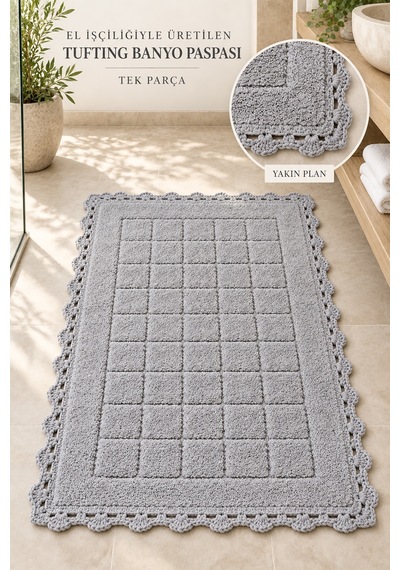 Alanur Bodrum Tufting Cotton Pamuklu El Işi Örgülü Paspas 109 80 X 135 Cm gri