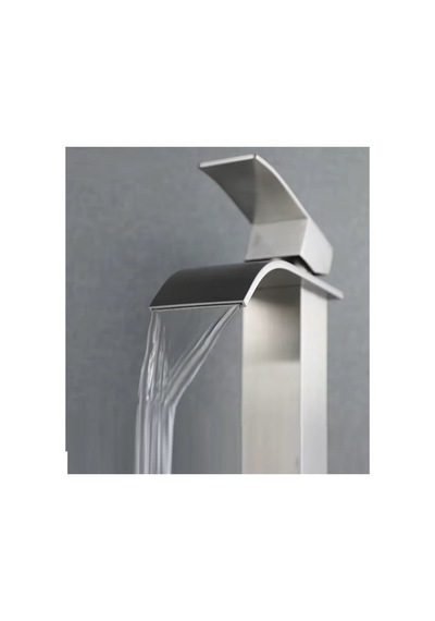 Rena Design Inox Çanak Lavabo Bataryasi Oval Çikiş Yüksek Havza Model Uzun Çift Giriş Musluk Banyo Mat Gri