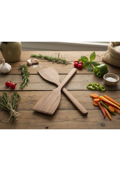 El İşçiliği Ceviz Spatula Seti 2'li Mutfak Gereçleri Mutfakta Sanat Ve Fonksiyonelliğin Buluşması Doğanın Diğer