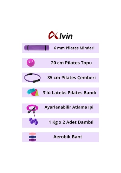 6 Mm Minderli Pilates Seti 12 Parça Evde Spor Ve Pilates Seti Mor