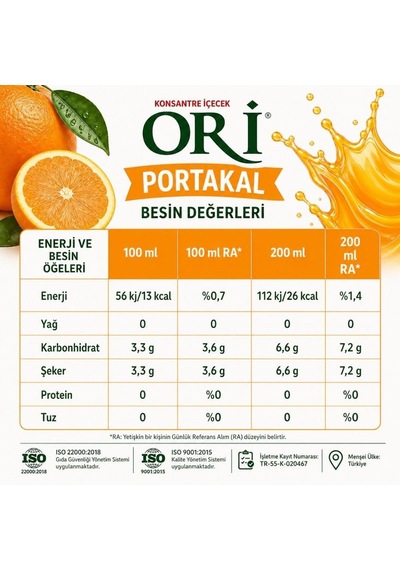 Ori Portakal Aromalı Şerbet Ve Buzlaş Konsantre Şurubu 6 Kg