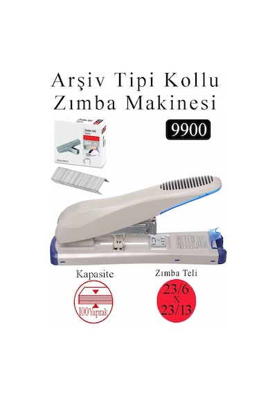 Büyük Boy Zımba Makinesi 1 Adet 9900 Arşiv Tipi Zımba Makinası 100 Yaprak Kapasiteli Zımba Teli Hediyeli Kollu Zımba