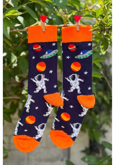 Lousocks Unisex Mars Astronot Uzay Gemisi Turuncu Soket Çorap Lacivert
