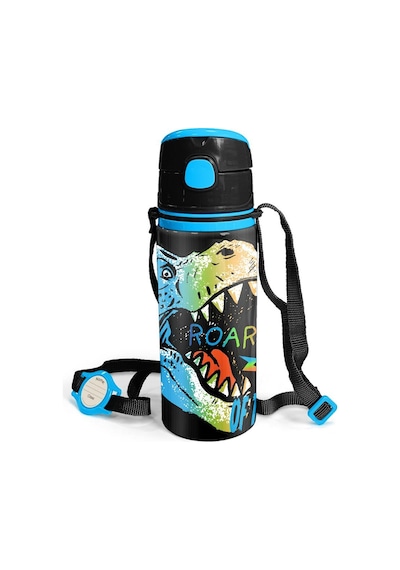 Coral High Kids Gri Dinozor Desenli Pipetli Alüminyum Matara 600 Ml 11944