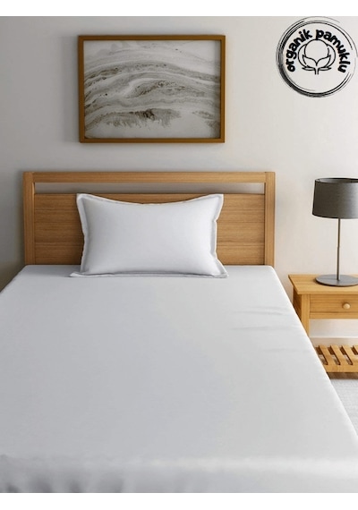 Lotus Home Lüks Pamuklu Düz Beyaz Çarşaf Tek Kişilik 160x240