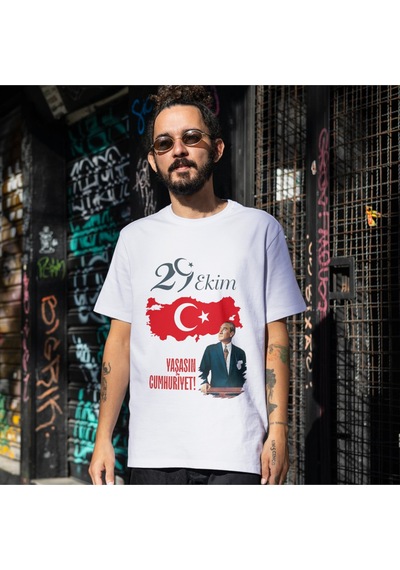 Alpşan Ticaret 29 Ekim Cumhuriyet Bayramı Atatürk İmzalı Türk Bayrağı Baskılı Unisex Çocuk Kadın Erkek Tişört Beyaz