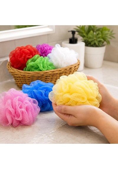 3 Adet Renkli Banyo Lifi, Tül Örgü, Köpürtücü Banyo Süngeri, Askı İpli Pratik Kişisel Bakım Lifi