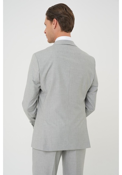 Efor Slim Fit Çift Yırtmaç Dokulu Esnek Klasik Gri Takım Elbise Tk 915 Gri