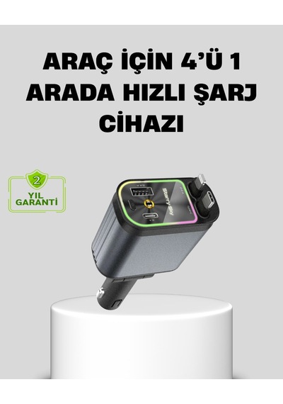 Araç Şarj Cihazı 66w 4 Portlu Hızlı Şarj Ve Led Iş Aracsetı-150de