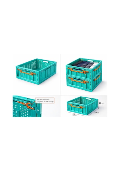 Katlanır Kasa Plastik 40 60 22 Cm Camp Turkuaz