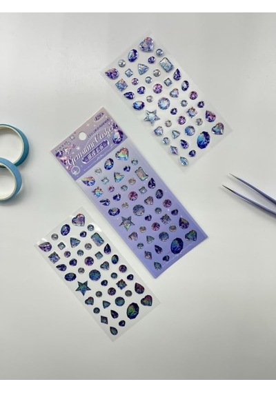 Holografik Galaxy Mavi Mor Işıltılı Tek Yaprak 42 Adet Taş Sticker Seti/etiket/çıkartma 1