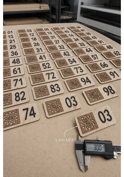12 Li Ahşap Kapı Numarası Seti 3 Mm Mdf Lazer Kesim - Ceviz