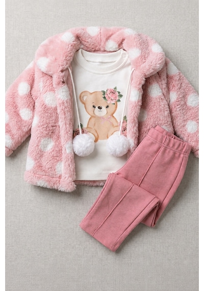 Ahengim Minik Ayıcık Baskılı Puanlı Yumuşak Dokulu Peluş Montlu 3 Lü Kız Bebek Set Takım Ak8534 Gül Kurusu Ahengim Minik Ayıcık Baskılı Puanlı Yumuşak Dokulu Peluş Montlu 3 Lü Kız Bebek Set Takım Ak8534 Gül Kurusu