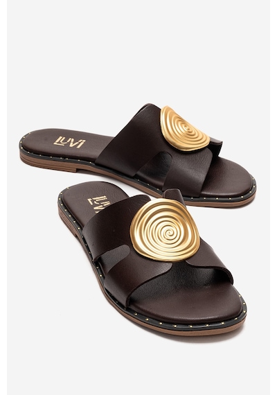 Luvishoes Nolıta Kahverengi Cilt Hakiki Deri Tokalı Kadın Terlik