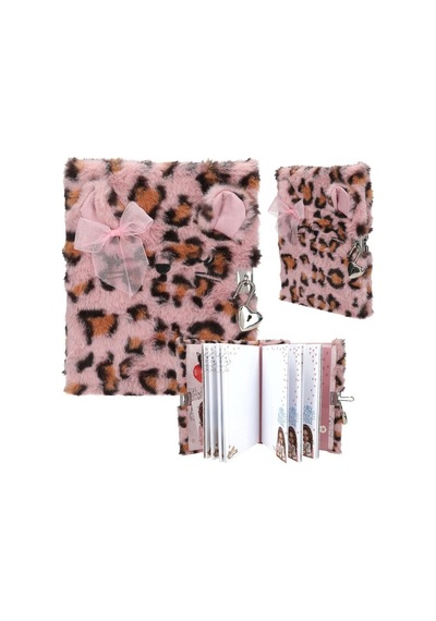 Kilitli Günlük Pembe Peluş Kedi Çok Renkli