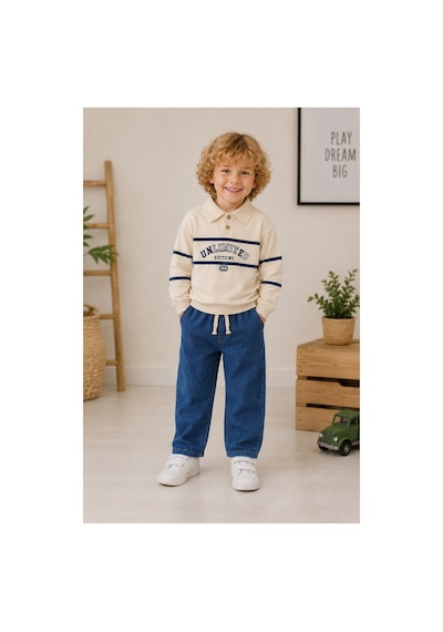 Minaminokids Erkek Çocuk Polo Yaka Sweatshirt Ve Kot Pantolon İkili Takım Krem