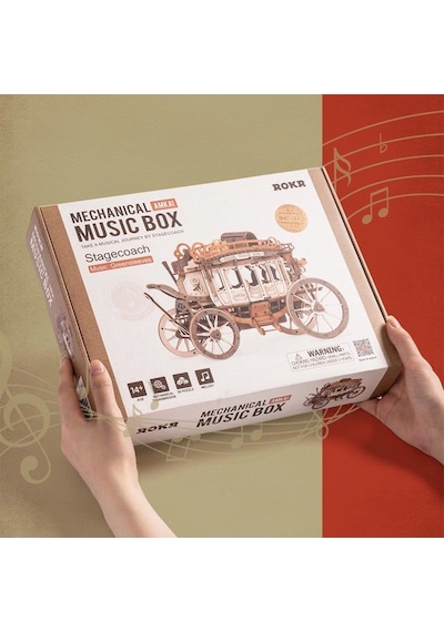 Rokr Amka1 Müzik Kutusu Stage Coach Music Box Dıy Mechanical 3d Wooden Puzzle Maket Model Seti 3d Model Kit Detaylı Dekoratif Hobi Seti Ahşap Maket Hareketli