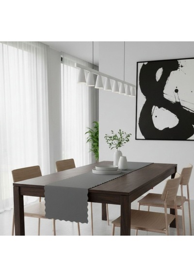 1 Adet Deri Runner-40x140 Cm-fırfır Desenli Runner Gri