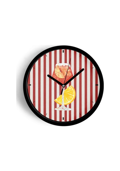 Renkli Tasarım Kokteyl Bardağı Modern Duvar Saati - Mutfak Duvar Saati - 25cm - Önü Camlı Siyah Kasa-jh1199 Siyah
