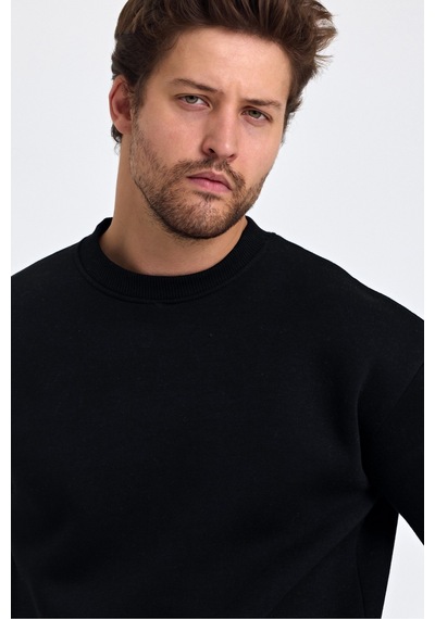 Tarz Cool Erkek Yumuşacık Kumaşlı Regular Fit Yuvarlak Yakalı Sweatshirt Siyah
