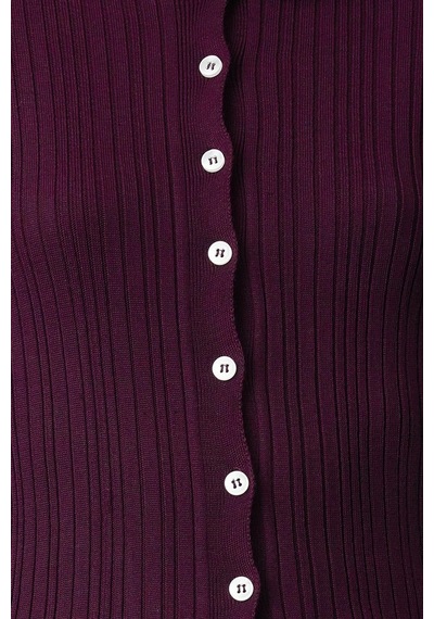 Ersefa Kadın Modern Tarz Slim Polo Yaka Regular Triko Hırka Mürdüm