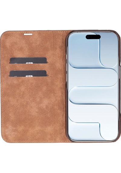 Bloomcase Sonat Mahogany Saddle Hakiki Deri Apple Uyumlu iPhone 17 Air 6.5" Folio Kılıfı Kahverengi