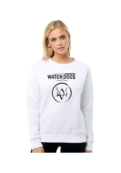 Watch Dogs Logo Baskılı Beyaz Kadın Sweatshirt
