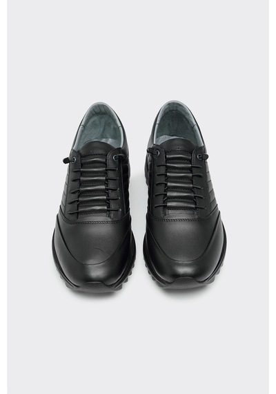 Derinet Hakiki Deri Comfort Erkek Sneaker Siyah Siyah
