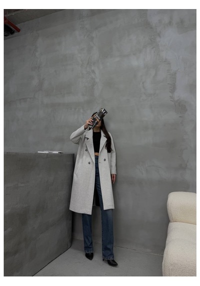 Pure Elegance Uzun Kaban Acık Gri Açık Gri