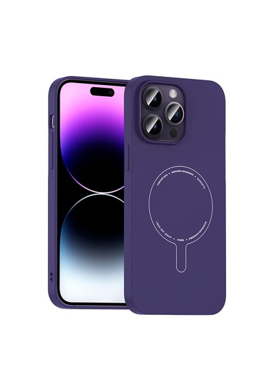 iPhone Uyumlu 14 Pro Max Kılıf M-safe Şarj Özellikli Kamera Korumalı Ardx Elio Sert Pc Kapak - Derin Mor Çok Renkli