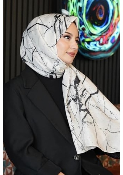Mermer Desen Bej Soft Pamuk Şal Çok Renkli 48 Açik Gri