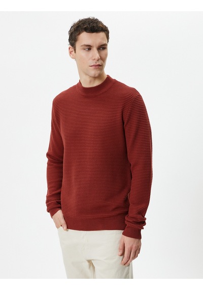 Koton Slim Fit Kazak Triko Basic Bisiklet Yaka Dokulu Kiremit 4wam70031ht Kiremit