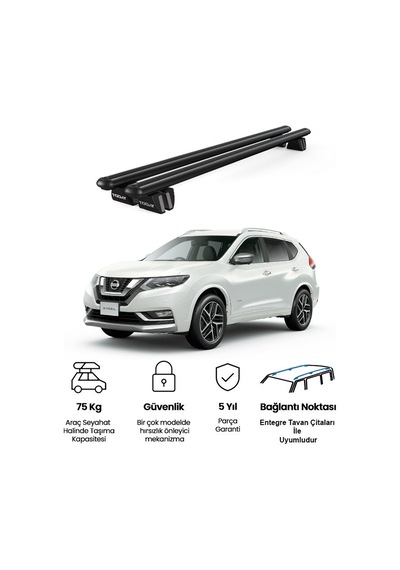 Pençe Nissan X-trail 2014-2022 Uyumlu Siyah Ara Atkı Port Bagaj Tavan Barı