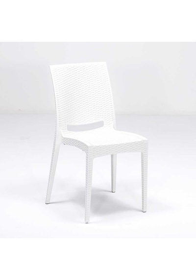 Rattan 80x80 Camsız Beyaz Masa / 4 Adet Rattan Kolsuz Sandalye Takımı Beyaz