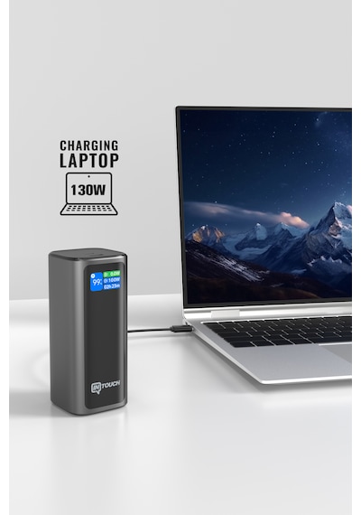20.000mah Ultra Hızlı Şarj 130w Tft Ekranlı Laptop Ve Tablet Şarj Edebilen Powerbank Premium Serisi Gri - Siyah