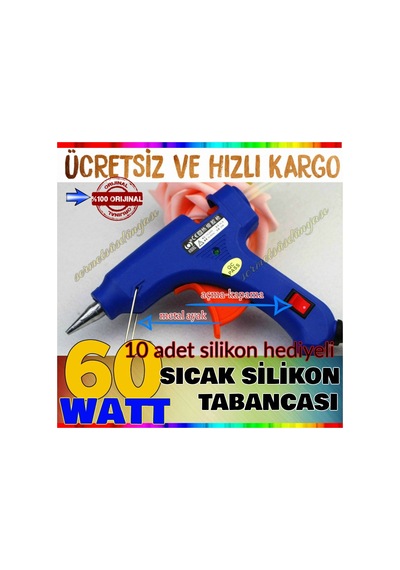 60 Watt Profesyon Silikon Tabancası Açma Kapamalı 10 Adet Silikon 60 Watt Profesyon Silikon Tabancası Açma Kapamalı 10 Adet Silikon