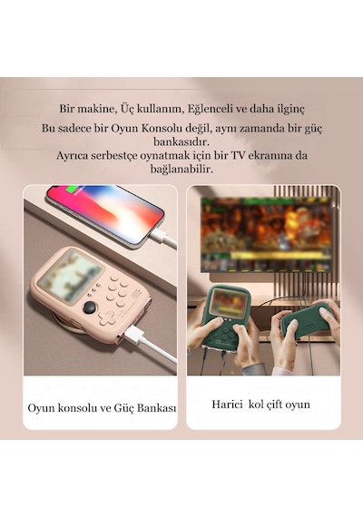Taşınabilir Mini Oyun Konsolu Apple Uyumlu iOS-type-c Hızlı Çift Şarj Girişli Power Bank 3.2inç Retro 10000 Oyun