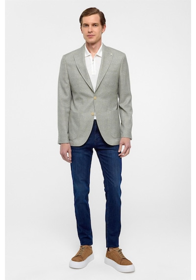 Süvari Su Yeşili Slim Fit Desenli Sivri Yaka 6 Drop Ceket