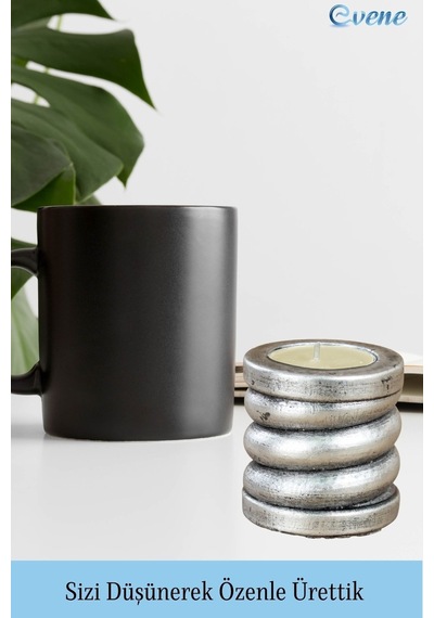 Eskitme Mumluk Şamdan 3 Adet Tealight Ve İnce Mum Uyumlu Spiral Model - Gümüş Eskitme