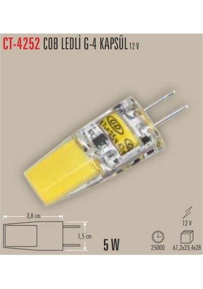 Ct-4252 G4 Duy 12 Volt Kapsül Ampul 4 W Günışığı 10 Adet