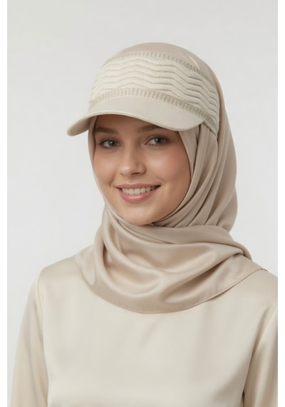 Mollycrush Triko Bandana Şapka Zarif Aksesuar Hediyesi Bej Kadın Zikzak Simli Esnek Bantlı Model Bejㅤ