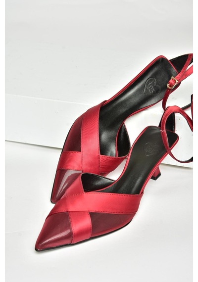Fox Shoes U654074204 Bordo Kumaş İnce Topuklu Kadın Ayakkabı Bordo