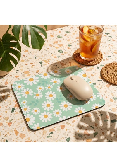 Tabloe Papatya Desenli Kaydırmaz Mouse Pad - 23x19 Cm - Kaydırmaz Tabanlı Kaliteli Mousepad Çok Renkli