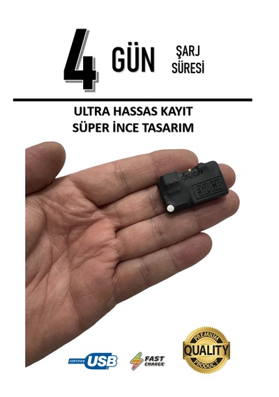 32 Gb Ultra İnce Ses Kayıt Cihazı Kulaklıkla Dinleme 4 Gün Şarj Süresi